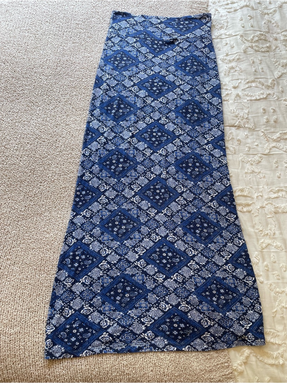 Blue Paisley Bandana Print Maxi Skirt - size small